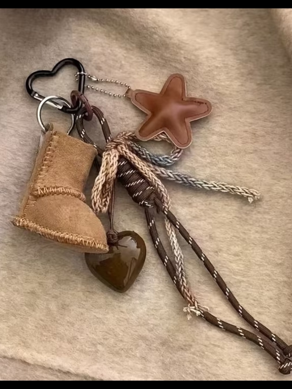 Brown Suede Boot & Star Heart Keychain Charm